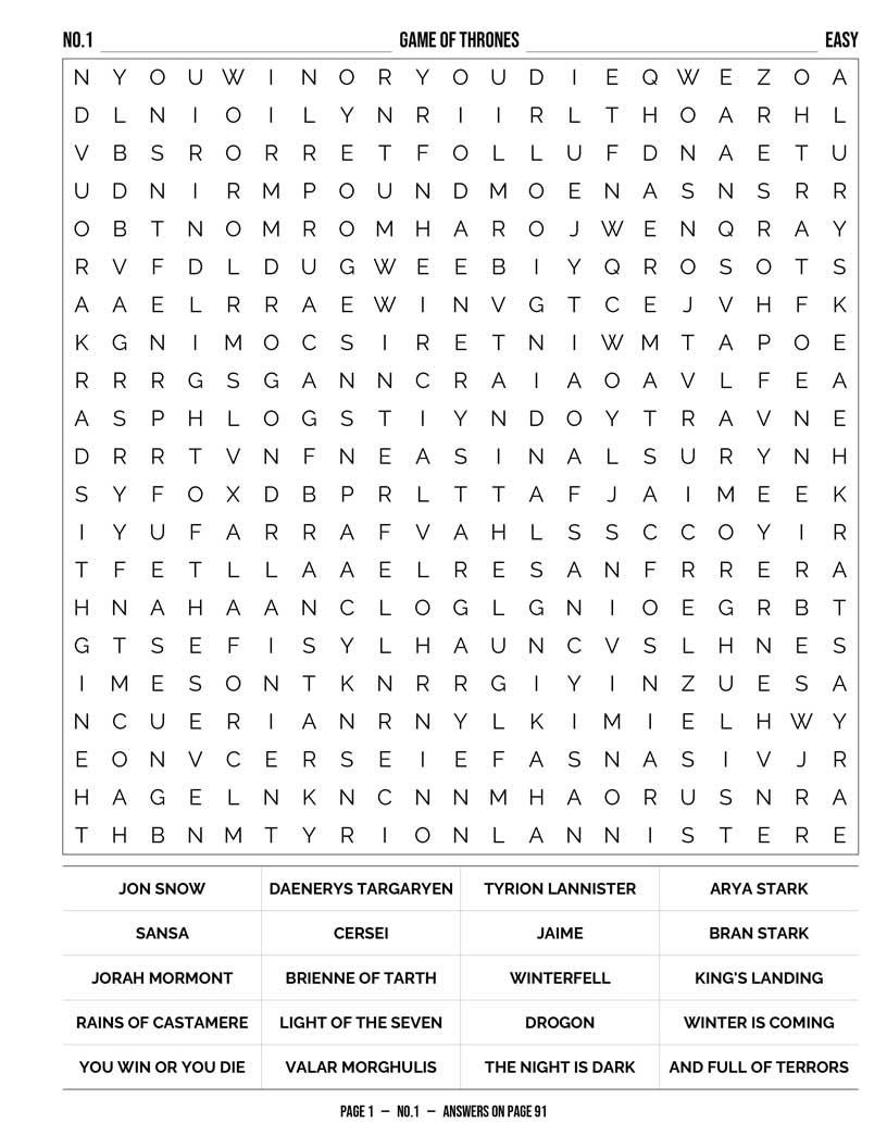2010s TV Shows Word Search interior — prestige drama characters and streaming originals puzzle grid large print