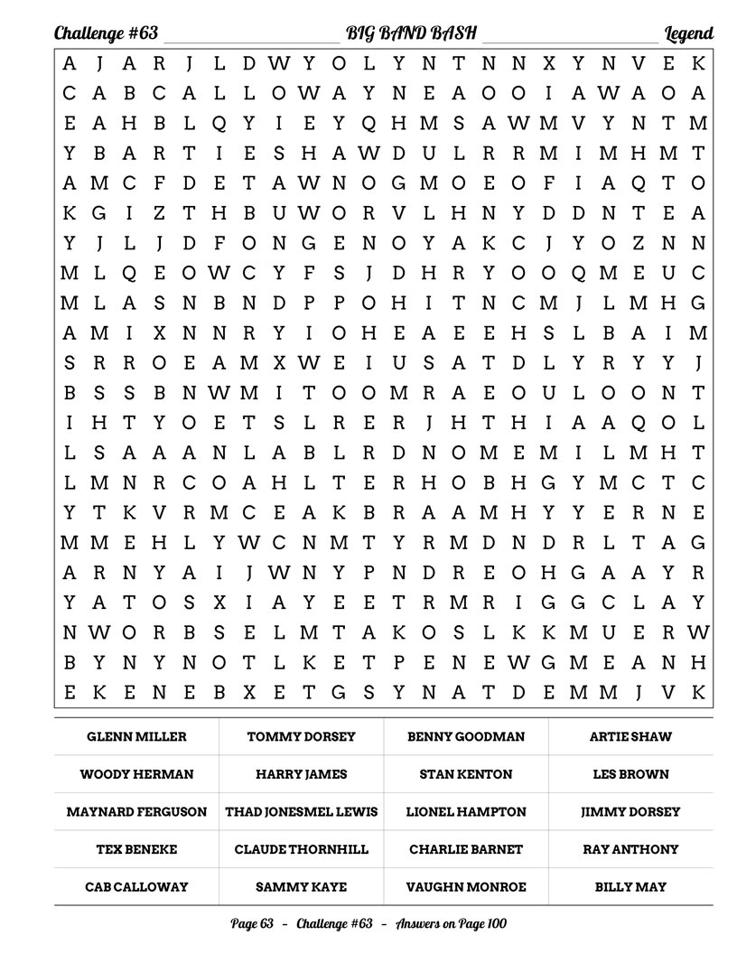 50s & 60s Music Word Search — British Invasion and jazz standards puzzle page