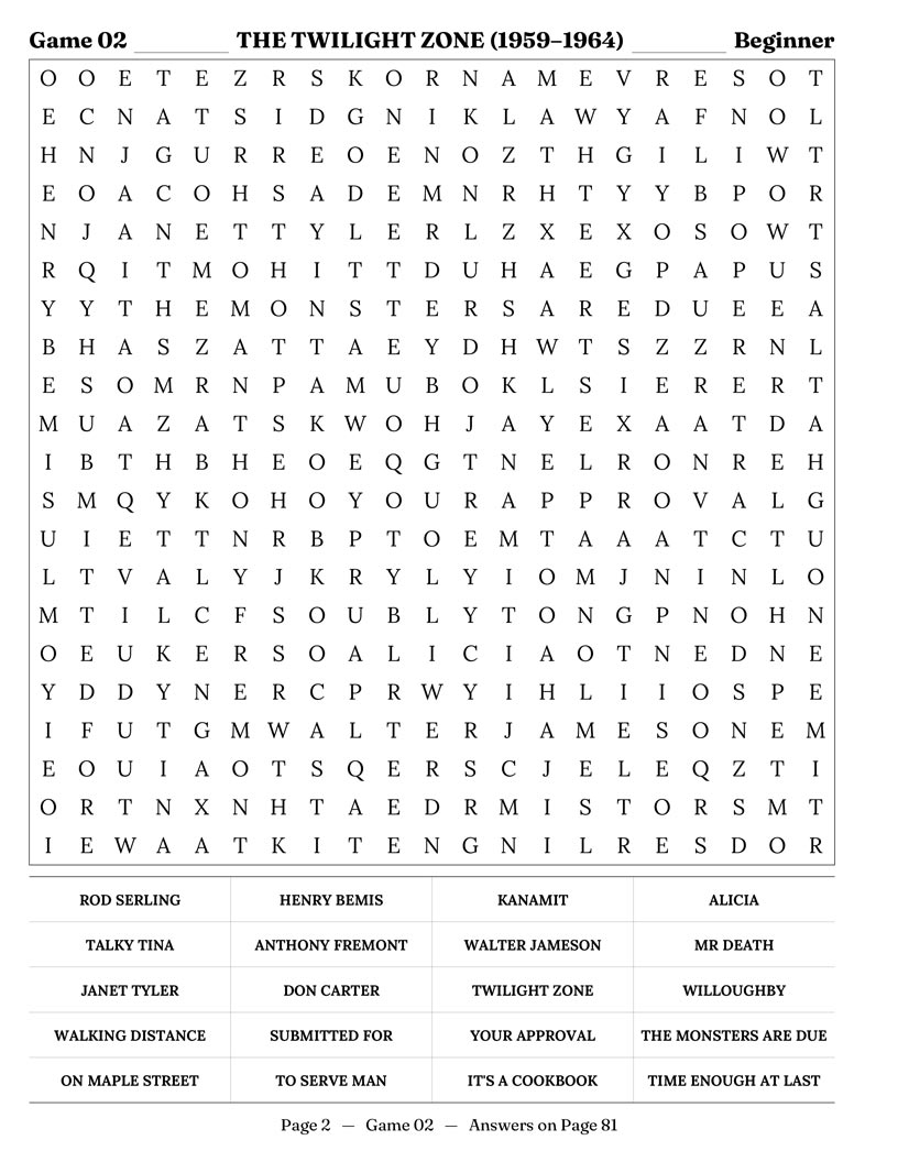 1960s TV Word Search — westerns and variety shows word find puzzle page