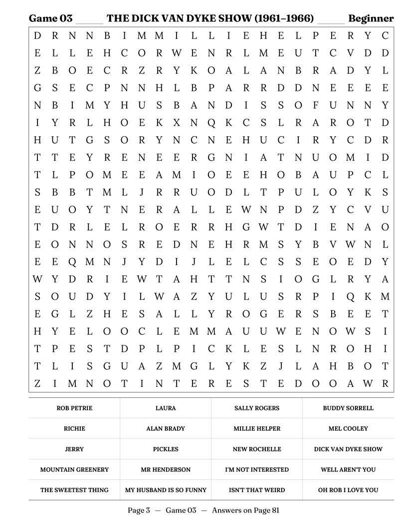 1960s TV Word Search — early sci-fi and fantasy television word search grid