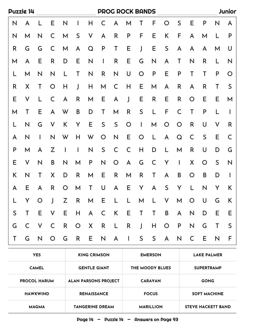 70s Music Word Search — disco and punk word search grid