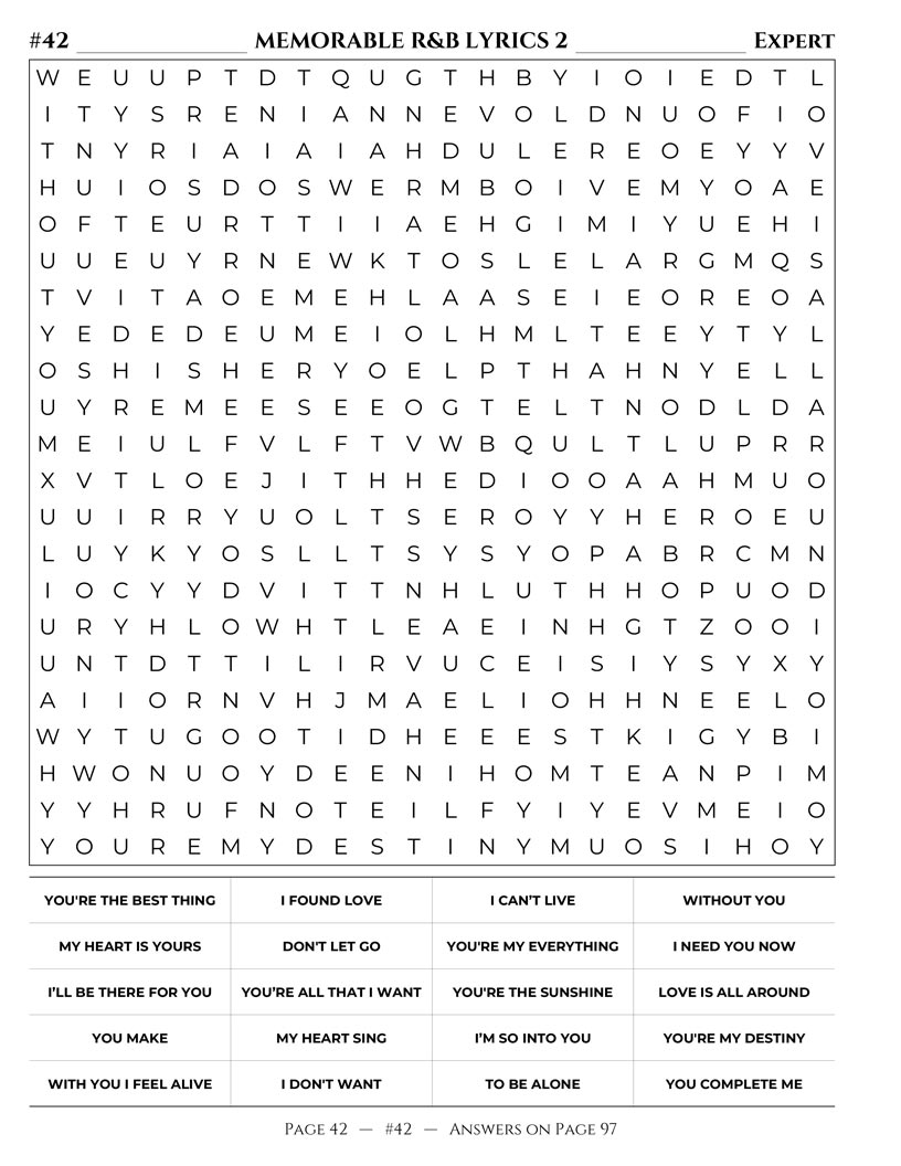 R&B Word Search — neo-soul and modern R&B artists puzzle page