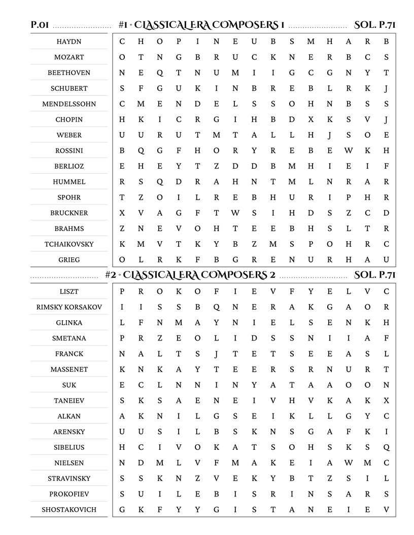 Classical Music Word Search interior — Baroque and Renaissance composers puzzle grid large print