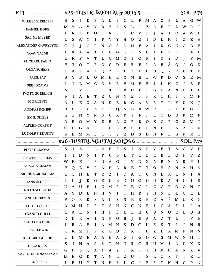 Classical Music Word Search — Romantic era symphonists and piano works word search grid