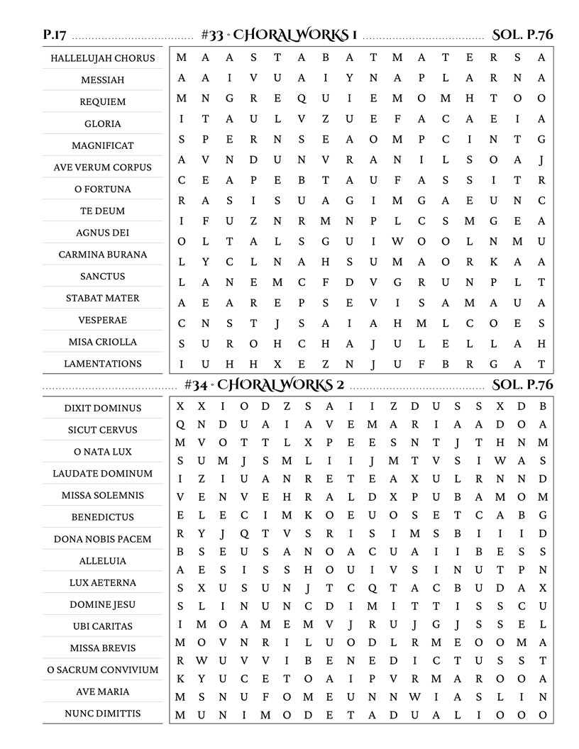 Classical Music Word Search — 20th century modernists and conducting terms puzzle page