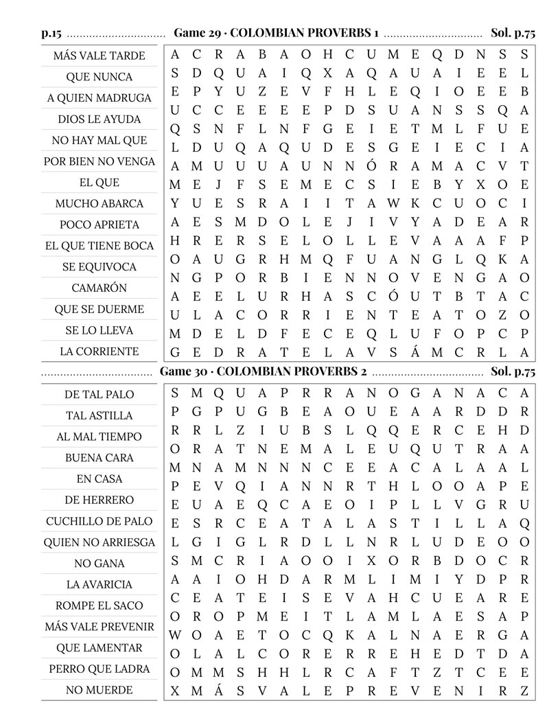 Colombian Word Search — Garcia Marquez coffee culture and festivals puzzle page
