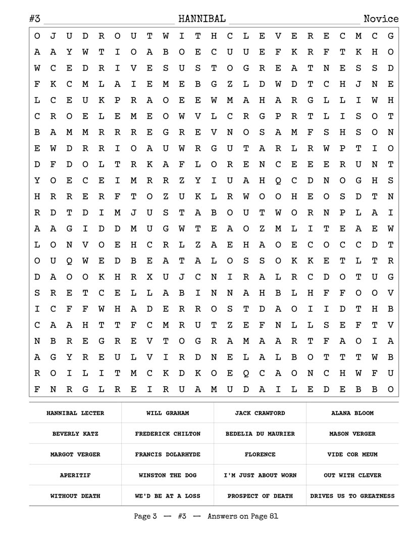 Crime Thriller TV Word Search — psychological thriller and killer profile terms word search grid