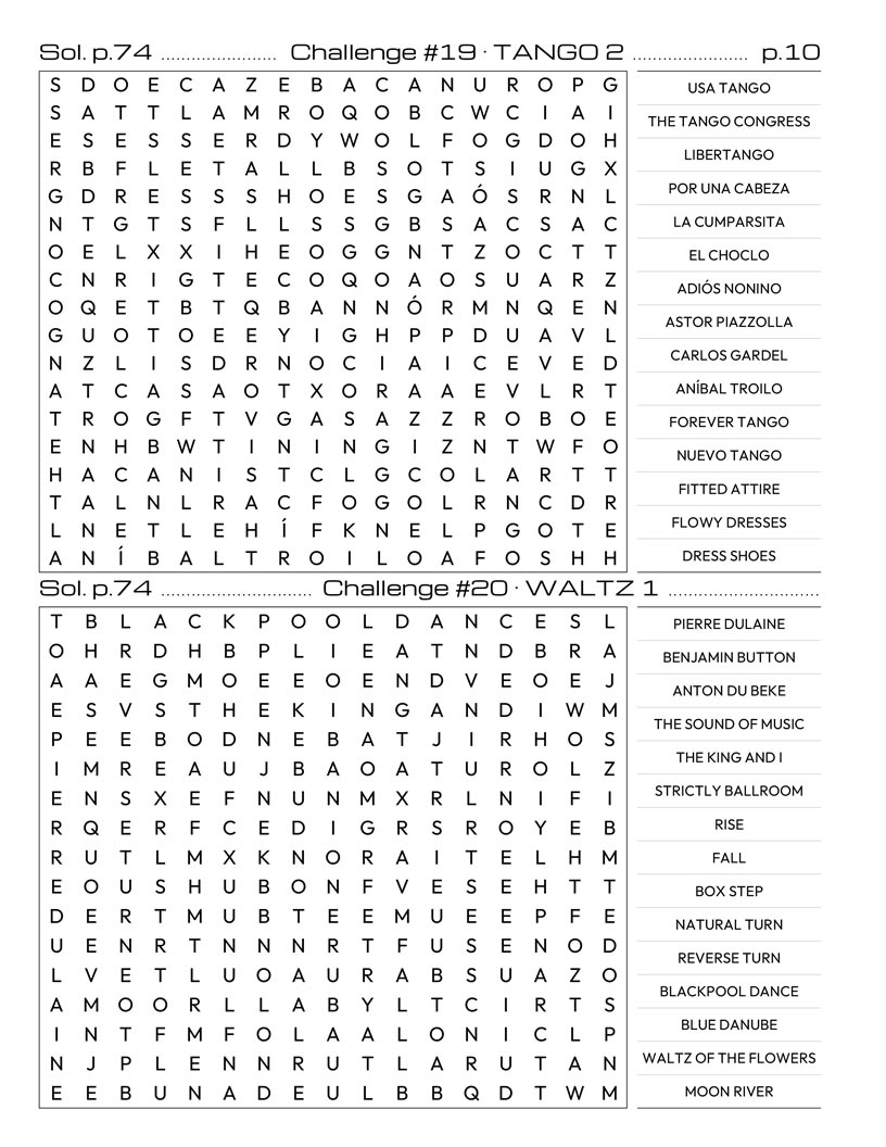 Dance Word Search — latin ballroom and salsa dance vocabulary word search grid