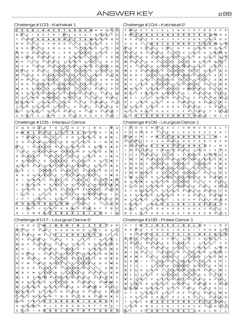 Dance Word Search answer key — 6 puzzle solutions per answer page