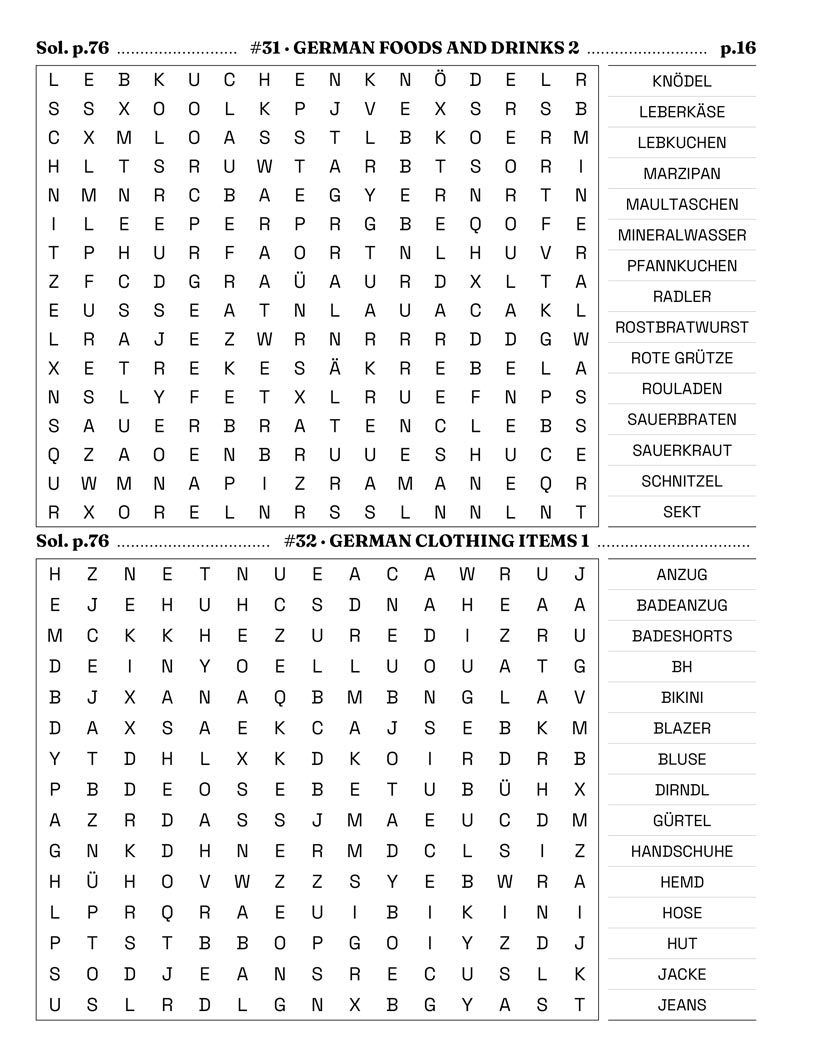 German Word Search — philosophy Kant Hegel and German writers word find puzzle page
