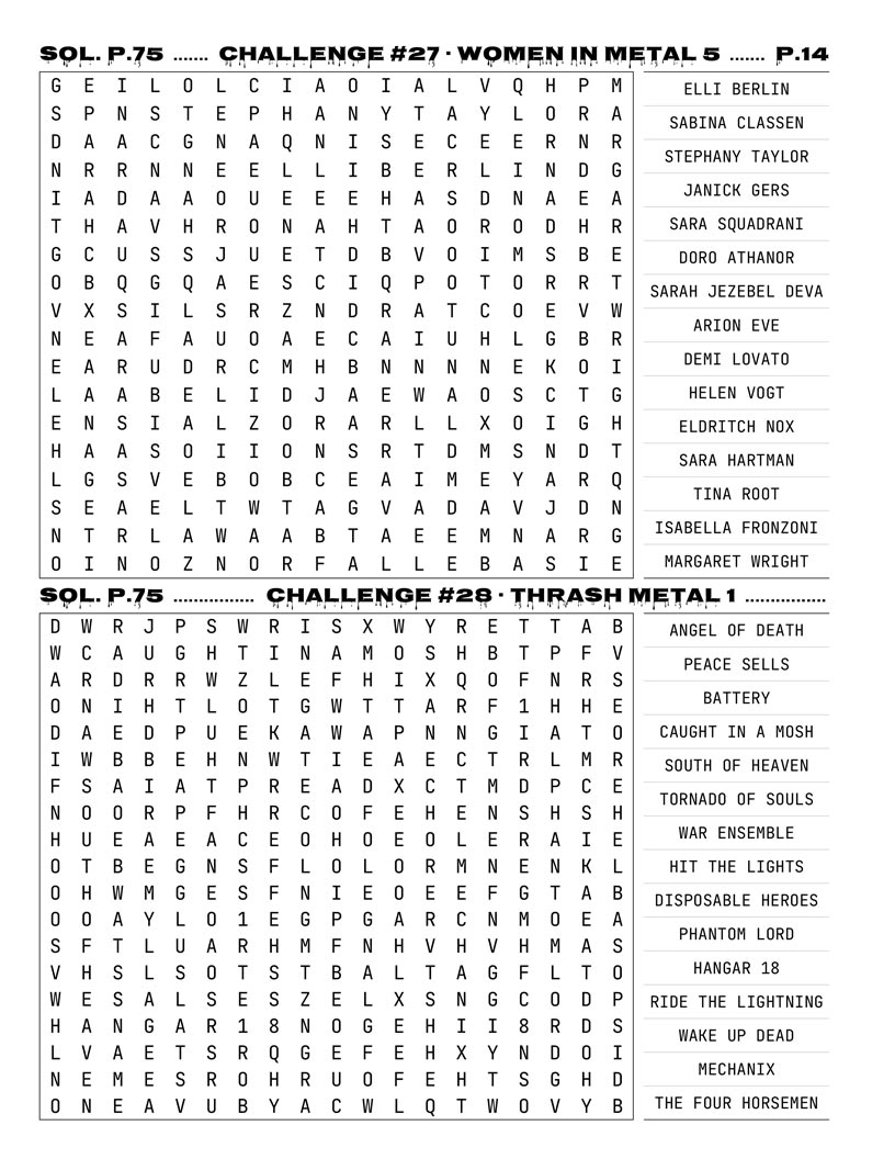Heavy Metal Word Search — Women in Metal dedicated puzzle section page