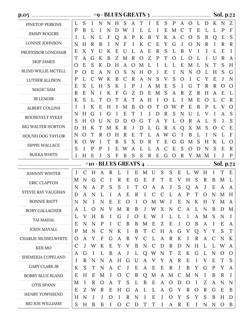 Jazz Blues Word Search — Delta and Chicago blues originators word find puzzle page