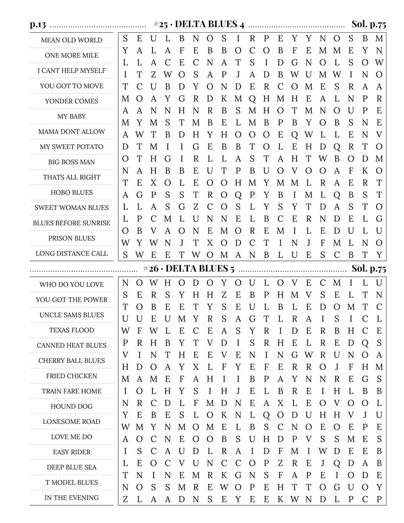Jazz Blues Word Search — vocal jazz standards and iconic clubs puzzle page