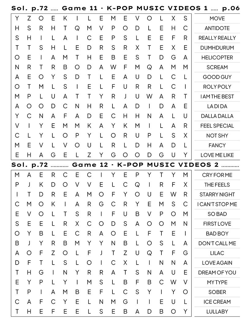 Kpop Word Search — fandom names and lightstick colors word find puzzle page