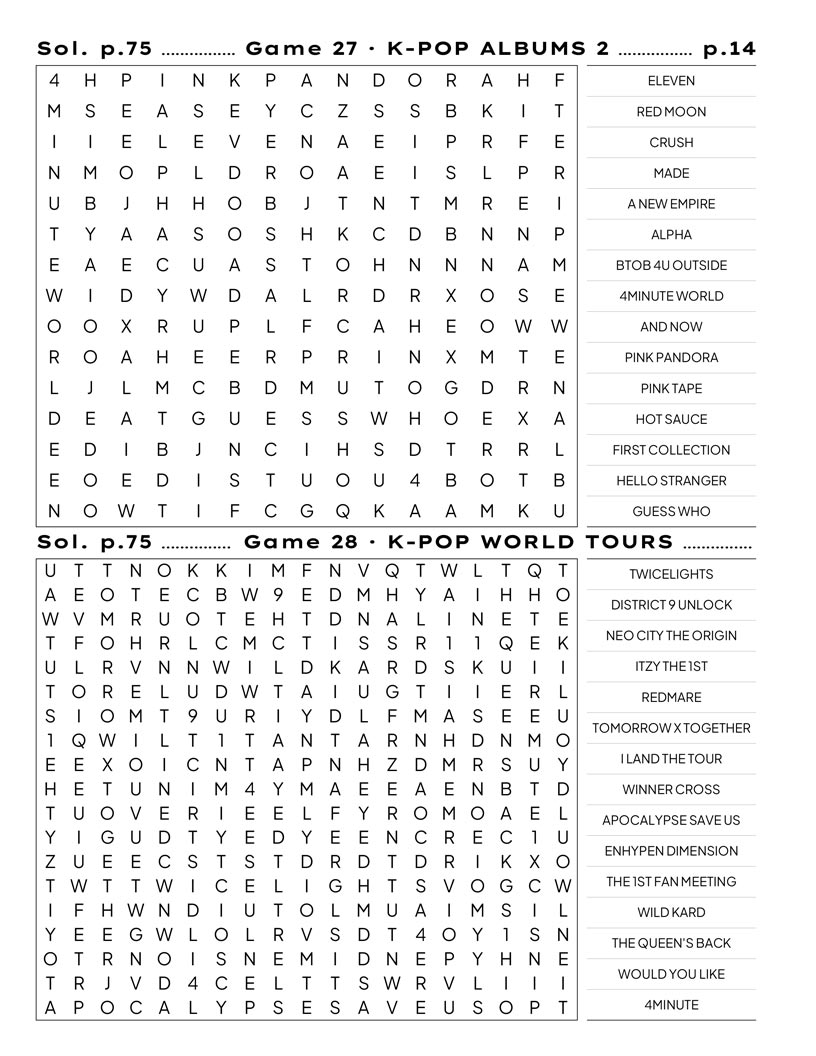 Kpop Word Search — 4th generation rookies and agencies puzzle page
