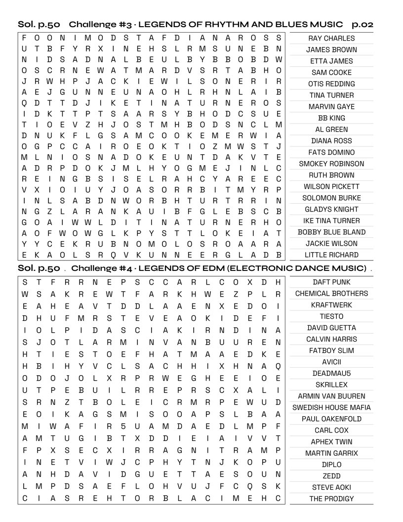 Music Word Search — rock and hip-hop artist word find puzzle page