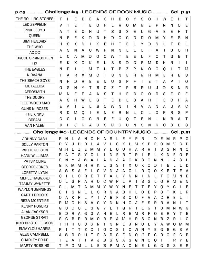 Music Word Search — classical and country genre puzzle word search grid