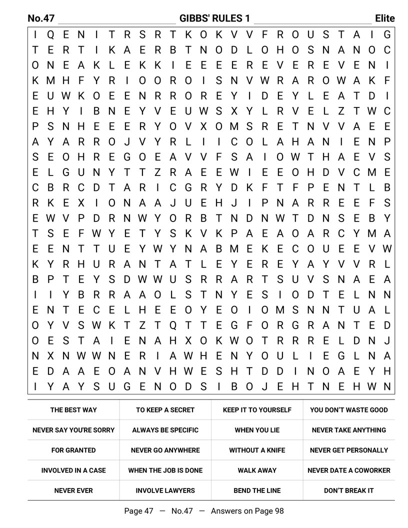 NCIS Word Search — iconic characters and spinoff cast word search grid