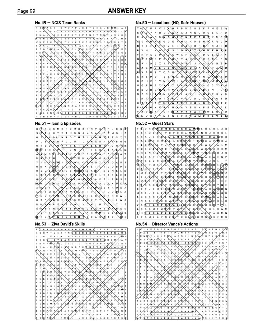 NCIS Word Search answer key page