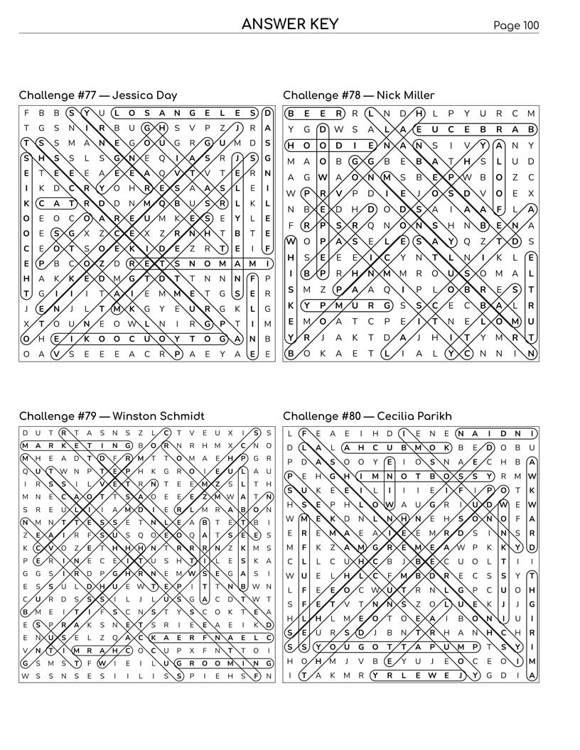 New Girl Word Search answer key — 4 puzzle solutions per answer page