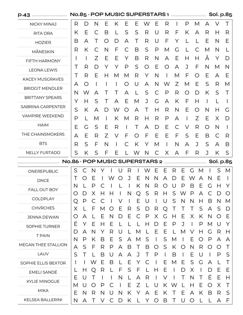 Pop Music Word Search — 2000s chart dominance and modern streaming era pop puzzle page