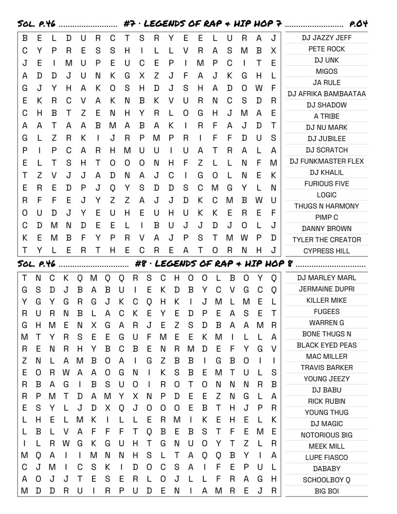 Rap Hip-Hop Word Search — golden age 90s East Coast and West Coast legends word find puzzle page