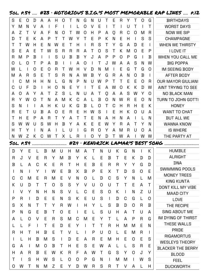 Rap Hip-Hop Word Search — modern era and 2000s heavyweight artists puzzle page