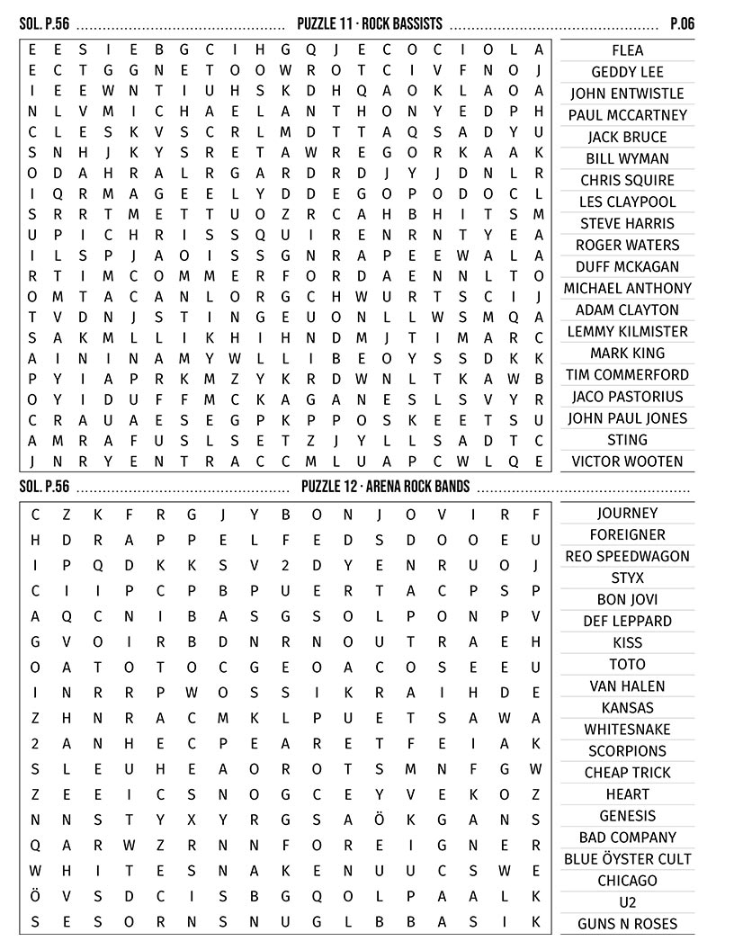 Rock Music Word Search — 70s arena rock album names and venues word find puzzle