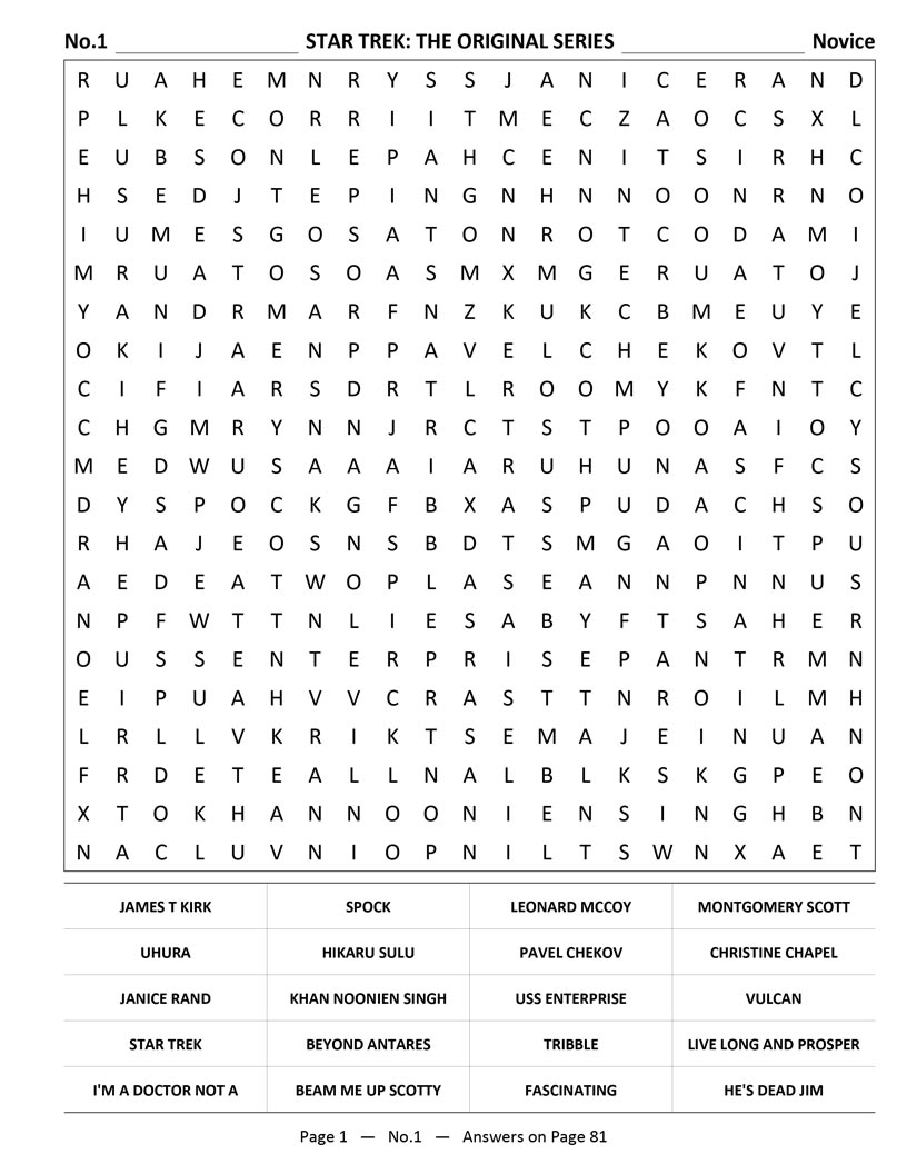 Sci-Fi TV Word Search interior — space opera and exploration characters puzzle grid large print
