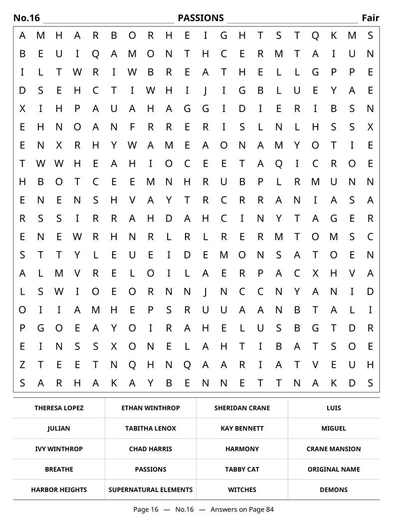 Soap Opera Word Search — iconic villains and long-running storylines puzzle page