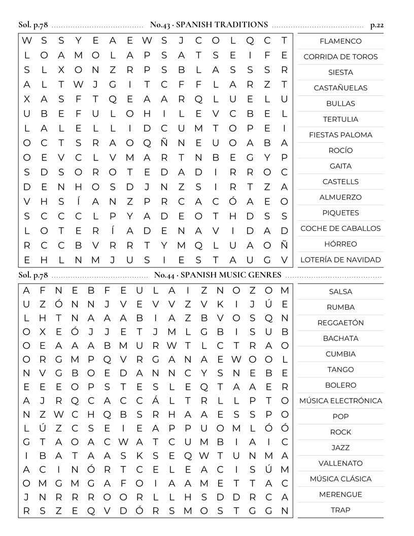Spanish Word Search — Spanish history civilizations and festivals word search grid