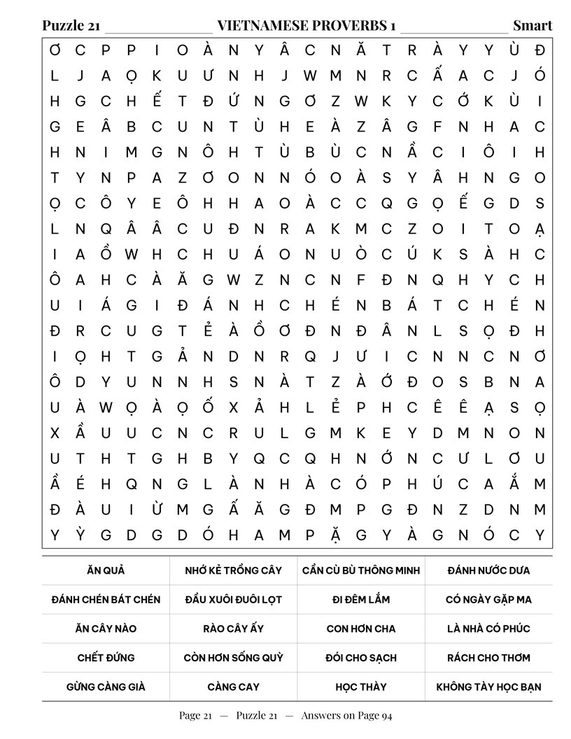 Vietnamese Culture Word Search interior — Vietnamese cities and landmarks puzzle grid large print