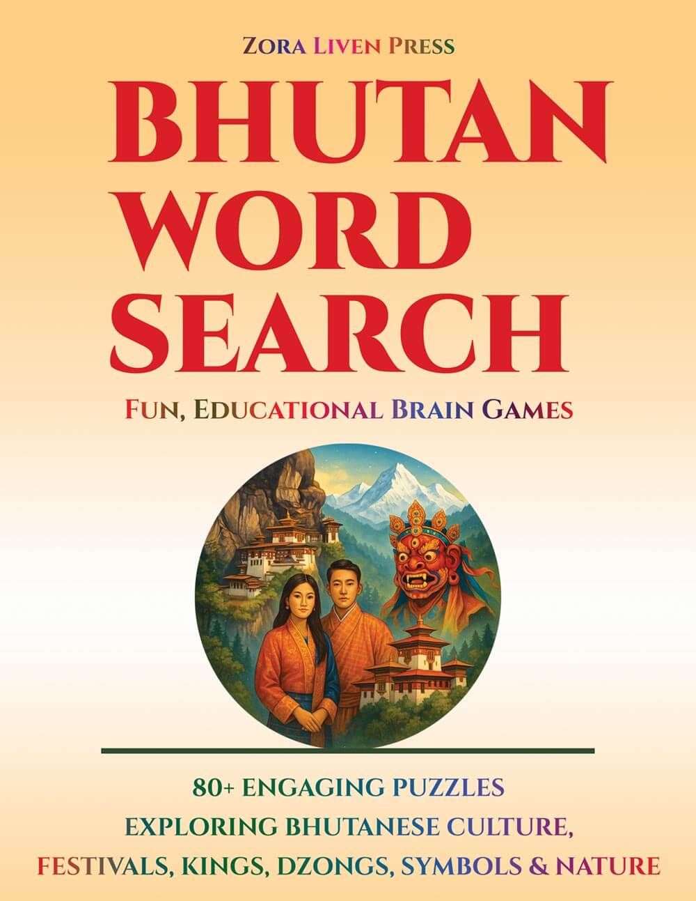 Bhutan word search puzzle book – Bhutanese culture and Himalayan nature themed cover