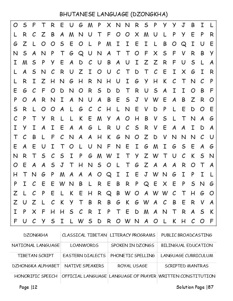 Bhutanese festivals word search – Tshechu celebrations and traditional ritual themes