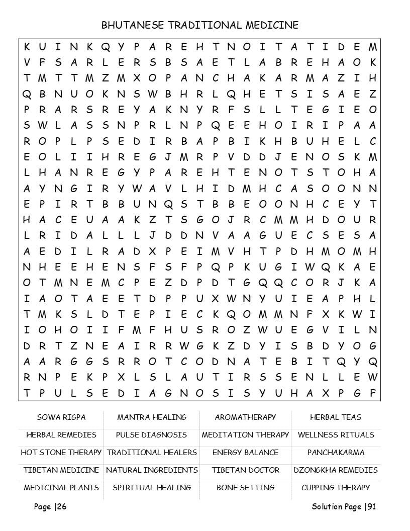 Bhutan nature and wildlife word search – Himalayan flora, fauna and landscape vocabulary