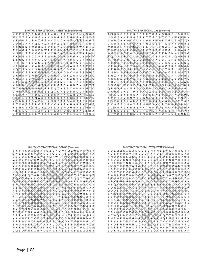 Bhutan word search answer key – solution pages for all 80+ cultural puzzles