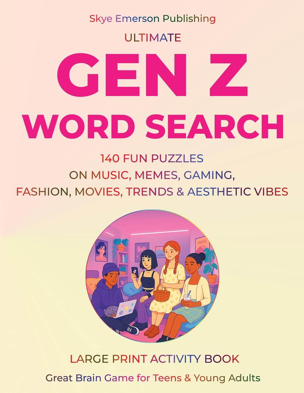 Gen Z word search puzzle book – large print cover featuring aesthetic, gaming and internet culture vibes