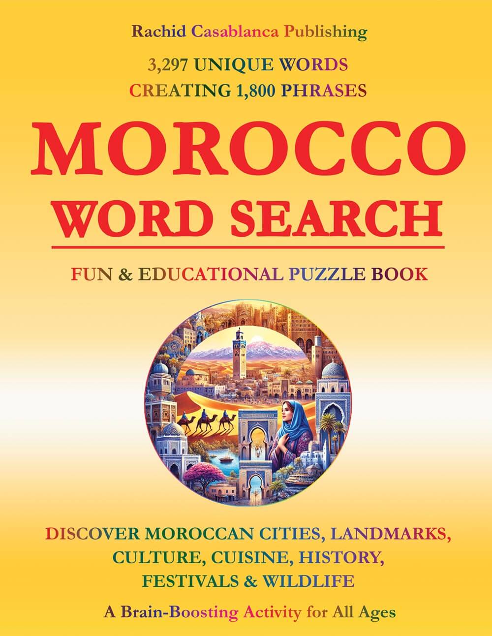 Morocco word search puzzle book – North African culture, landmarks and Moroccan traditions cover