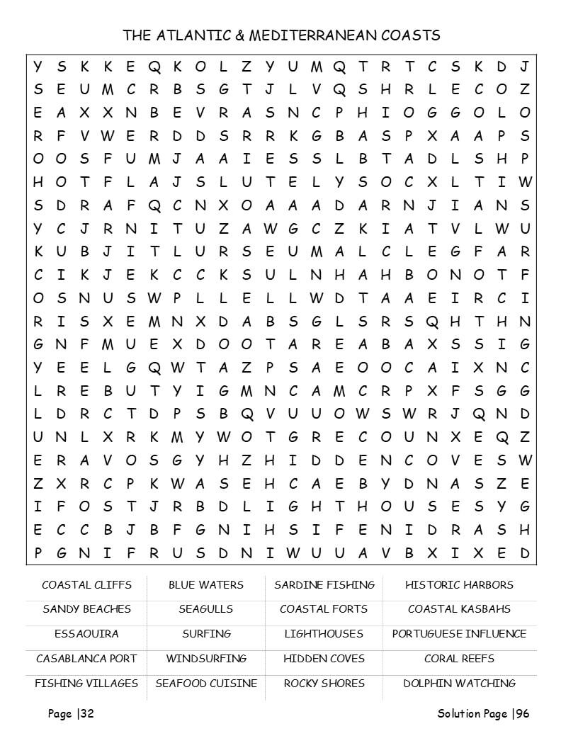 Morocco nature and wildlife word search – Atlas Mountains, Sahara Desert and Moroccan fauna