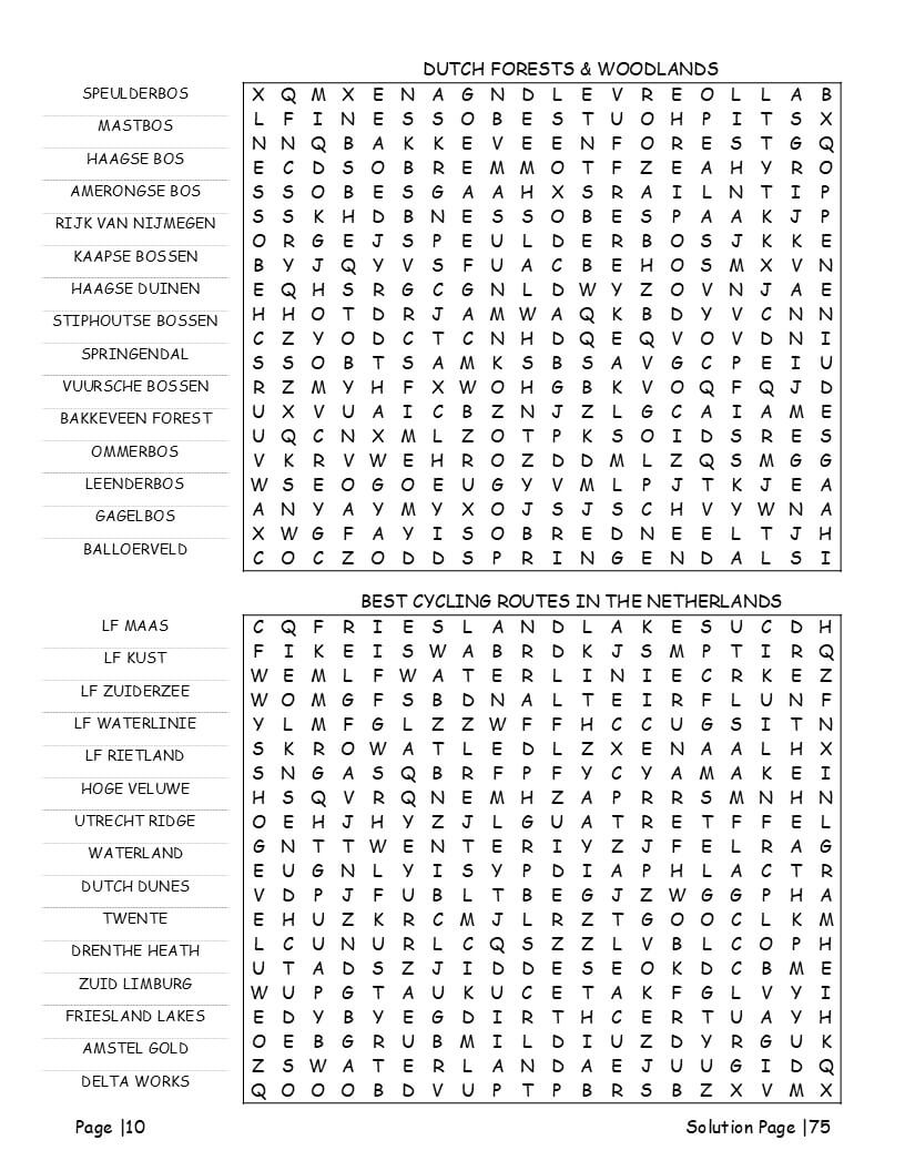 Amsterdam and Dutch cities word search – canal houses, museums and city culture vocabulary