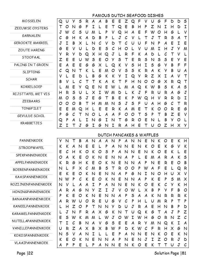 Dutch cuisine and food culture word search – stroopwafel, herring and Dutch food vocabulary