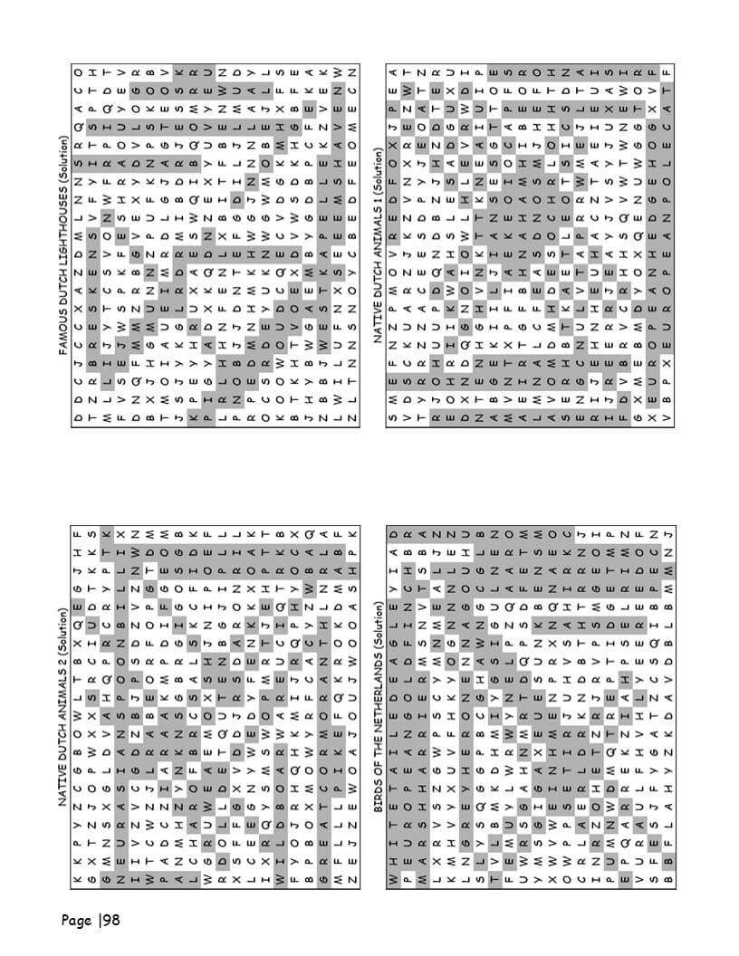 Netherlands word search answer key – compact solution pages for all 140 Dutch and English puzzles