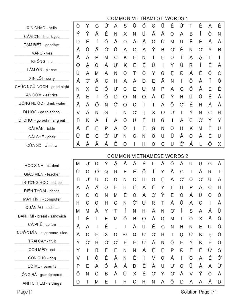 Vietnamese word search bilingual puzzle grid – everyday vocabulary with English translations