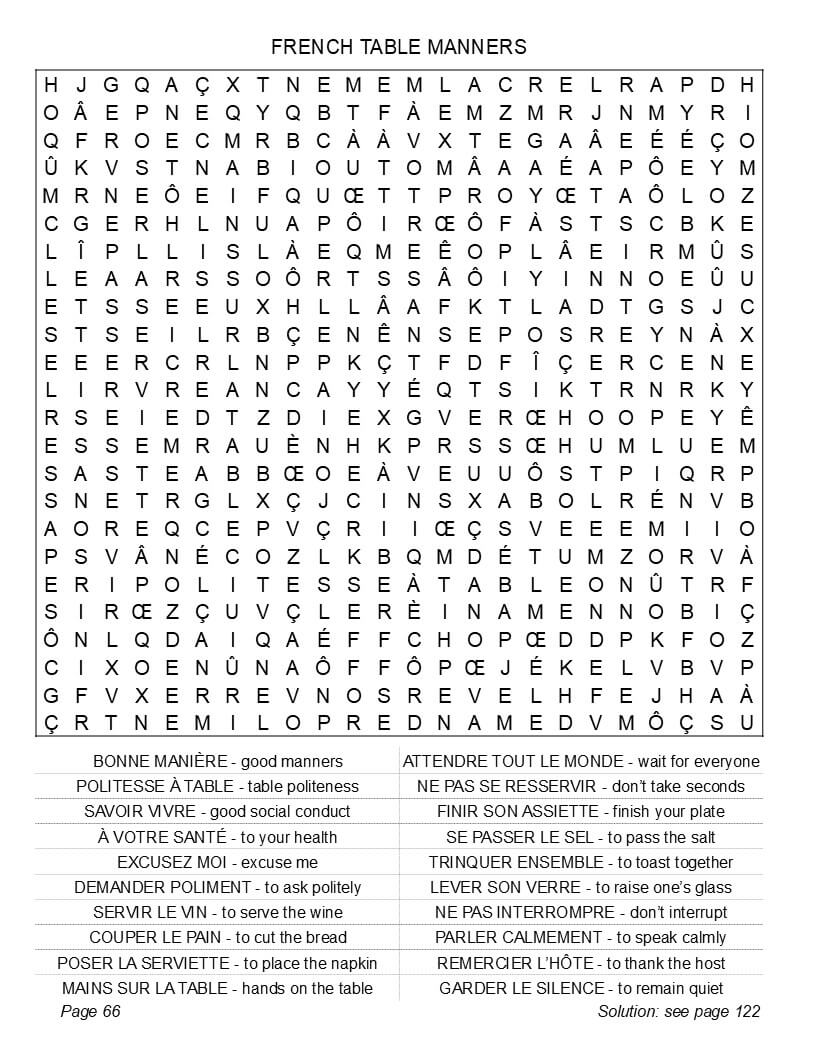 Provence and Riviera French vocabulary word search – regional culture and travel themed puzzle page