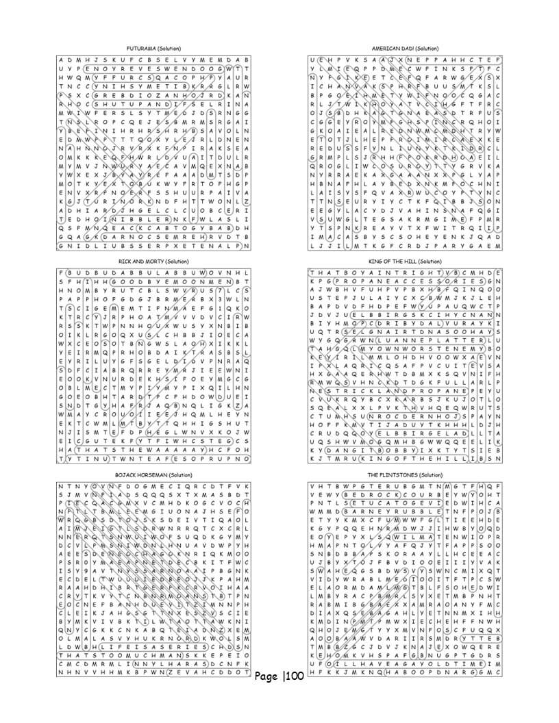 Sitcom word search answer key – complete solution page for all 90 television-themed puzzles