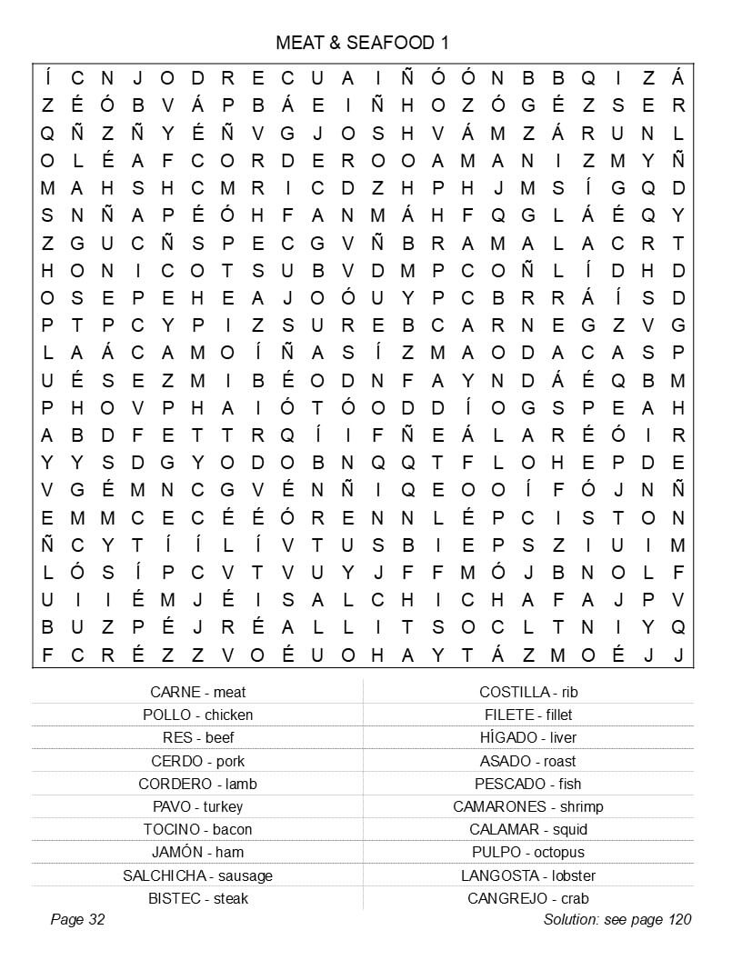 Spanish travel phrases word search – navigation, transport and accommodation vocabulary puzzle page