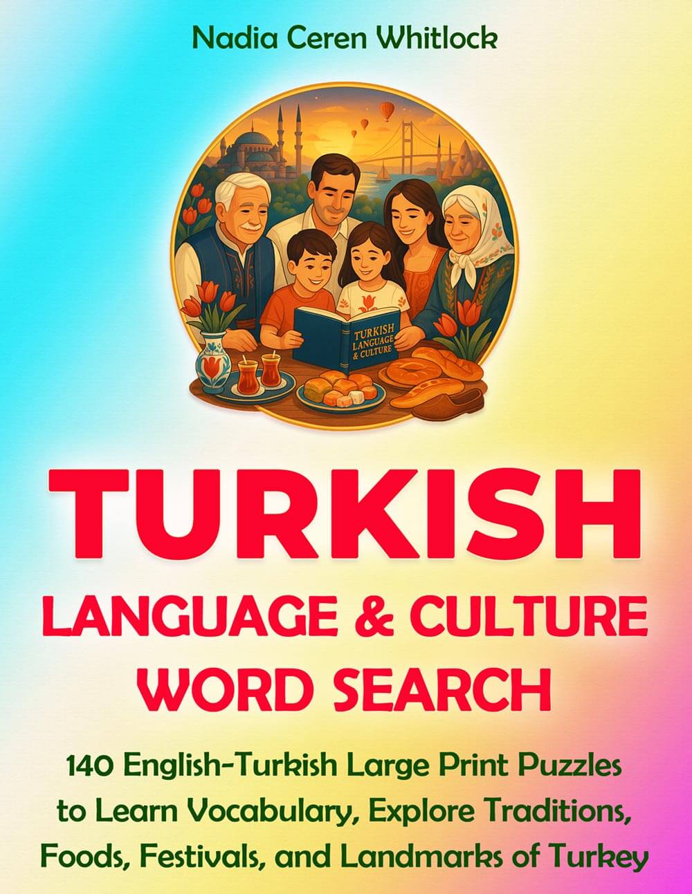 Turkish word search puzzle book – large print bilingual cover with English and Turkish vocabulary