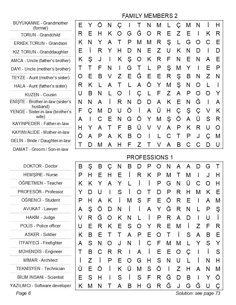 Turkish food and bazaar themed word search – large print puzzle page with translation word list