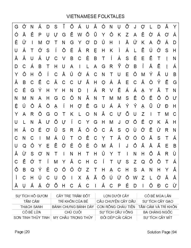 Vietnamese street food word search puzzle – phở, bánh mì and Vietnamese cuisine vocabulary page