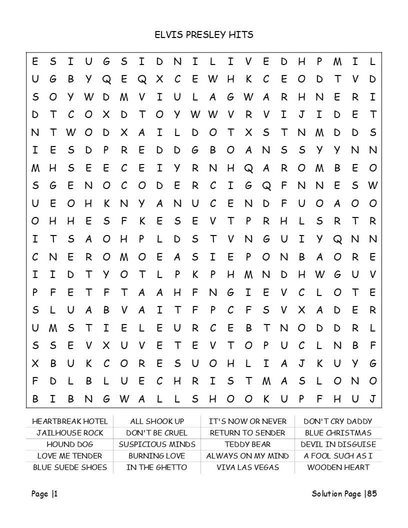1950s 1960s music word search interior with all-directions layout
